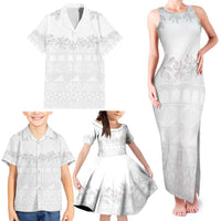 Tokelau White Sunday Family Matching Tank Maxi Dress and Hawaiian Shirt Polynesian Pattern Gardenia Thunbergia LT14 - Polynesian Pride