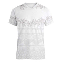 Tokelau White Sunday Women V-Neck T-Shirt Polynesian Pattern Gardenia Thunbergia LT14 Female White - Polynesian Pride