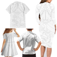 American Samoa White Sunday Family Matching Long Sleeve Bodycon Dress and Hawaiian Shirt Lotu Tamaiti Plumeria With Samoan Pattern LT14 - Polynesian Pride