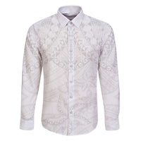 American Samoa White Sunday Family Matching Puletasi and Hawaiian Shirt Lotu Tamaiti Plumeria With Samoan Pattern LT14 Dad's Shirt - Long Sleeve White - Polynesian Pride