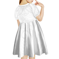 American Samoa White Sunday Kid Short Sleeve Dress Lotu Tamaiti Plumeria With Samoan Pattern