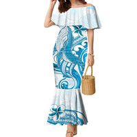 Blue Hawaii Humpback Whale Family Matching Mermaid Dress and Hawaiian Shirt Polynesian Tribal Ocean Vibes LT14 Mom's Dress Blue - Polynesian Pride