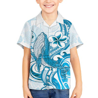 Blue Hawaii Humpback Whale Family Matching Off The Shoulder Long Sleeve Dress and Hawaiian Shirt Polynesian Tribal Ocean Vibes LT14 Son's Shirt Blue - Polynesian Pride