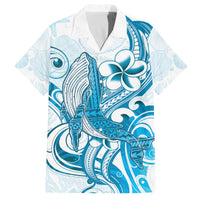 Blue Hawaii Humpback Whale Family Matching Off Shoulder Short Dress and Hawaiian Shirt Polynesian Tribal Ocean Vibes LT14 Dad's Shirt - Short Sleeve Blue - Polynesian Pride