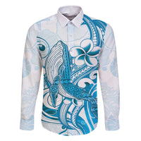 Blue Hawaii Humpback Whale Family Matching Off Shoulder Short Dress and Hawaiian Shirt Polynesian Tribal Ocean Vibes LT14 Dad's Shirt - Long Sleeve Blue - Polynesian Pride