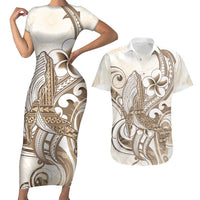 Brown Hawaii Humpback Whale Couples Matching Short Sleeve Bodycon Dress and Hawaiian Shirt Polynesian Tribal Ocean Vibes LT14 Brown - Polynesian Pride