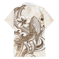 Brown Hawaii Humpback Whale Family Matching Off The Shoulder Long Sleeve Dress and Hawaiian Shirt Polynesian Tribal Ocean Vibes LT14 - Polynesian Pride
