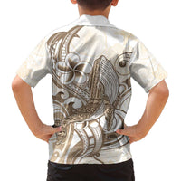 Brown Hawaii Humpback Whale Family Matching Off Shoulder Short Dress and Hawaiian Shirt Polynesian Tribal Ocean Vibes LT14 - Polynesian Pride