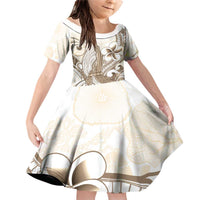 Brown Hawaii Humpback Whale Family Matching Off Shoulder Short Dress and Hawaiian Shirt Polynesian Tribal Ocean Vibes LT14 Daughter's Dress Brown - Polynesian Pride