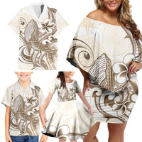 Brown Hawaii Humpback Whale Family Matching Off Shoulder Short Dress and Hawaiian Shirt Polynesian Tribal Ocean Vibes LT14 - Polynesian Pride