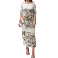 Brown Hawaii Humpback Whale Family Matching Puletasi and Hawaiian Shirt Polynesian Tribal Ocean Vibes LT14 Mom's Dress Brown - Polynesian Pride