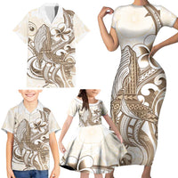 Brown Hawaii Humpback Whale Family Matching Short Sleeve Bodycon Dress and Hawaiian Shirt Polynesian Tribal Ocean Vibes LT14 - Polynesian Pride
