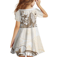 Brown Hawaii Humpback Whale Kid Short Sleeve Dress Polynesian Tribal Ocean Vibes