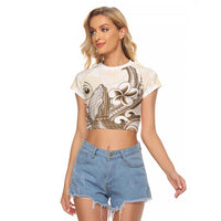 Brown Hawaii Humpback Whale Raglan Cropped T Shirt Polynesian Tribal Ocean Vibes