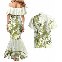 Lime Green Hawaii Couples Matching Mermaid Dress and Hawaiian Shirt Humpback Whale Tattoo Polynesian Tribal Ocean Vibes LT14 - Polynesian Pride
