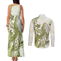 Lime Green Hawaii Couples Matching Tank Maxi Dress and Long Sleeve Button Shirt Humpback Whale Tattoo Polynesian Tribal Ocean Vibes