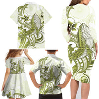 Lime Green Hawaii Family Matching Long Sleeve Bodycon Dress and Hawaiian Shirt Humpback Whale Tattoo Polynesian Tribal Ocean Vibes LT14 - Polynesian Pride