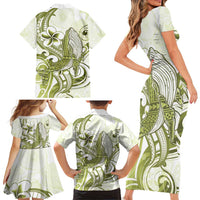 Lime Green Hawaii Family Matching Short Sleeve Bodycon Dress and Hawaiian Shirt Humpback Whale Tattoo Polynesian Tribal Ocean Vibes LT14 - Polynesian Pride