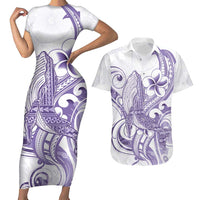 Purple Hawaii Couples Matching Short Sleeve Bodycon Dress and Hawaiian Shirt Humpback Whale Tattoo Polynesian Tribal Ocean Vibes LT14 Purple - Polynesian Pride