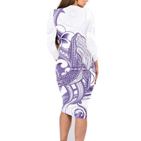 Purple Hawaii Family Matching Long Sleeve Bodycon Dress and Hawaiian Shirt Humpback Whale Tattoo Polynesian Tribal Ocean Vibes LT14 - Polynesian Pride