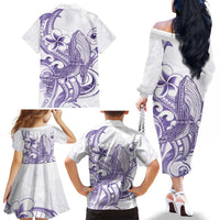 Purple Hawaii Family Matching Off The Shoulder Long Sleeve Dress and Hawaiian Shirt Humpback Whale Tattoo Polynesian Tribal Ocean Vibes LT14 - Polynesian Pride