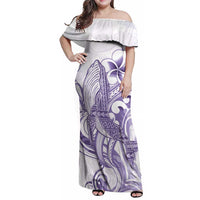 Purple Hawaii Family Matching Off Shoulder Maxi Dress and Hawaiian Shirt Humpback Whale Tattoo Polynesian Tribal Ocean Vibes LT14 Mom's Dress Purple - Polynesian Pride