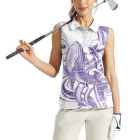 Purple Hawaii Women Sleeveless Polo Shirt Humpback Whale Tattoo Polynesian Tribal Ocean Vibes