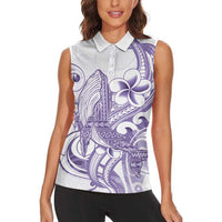 Purple Hawaii Women Sleeveless Polo Shirt Humpback Whale Tattoo Polynesian Tribal Ocean Vibes