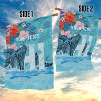 Personalised Hawaii Garden Flag Humpback Whale Tattoo With Tropical Flowers