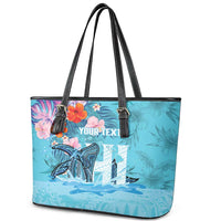 Personalised Hawaii Leather Tote Bag Humpback Whale Tattoo With Tropical Flowers