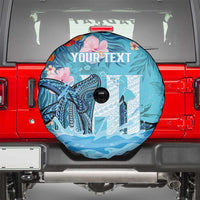 Personalised Hawaii Spare Tire Cover Humpback Whale Tattoo With Tropical Flowers