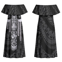 Tiki Drum Hawaii Couples Matching Off Shoulder Maxi Dress and Hawaiian Shirt Hawaiian Kakau Tattoo Style