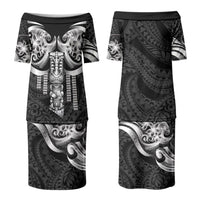 Tiki Drum Hawaii Couples Matching Puletasi and Hawaiian Shirt Hawaiian Kakau Tattoo Style