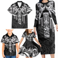 Tiki Drum Hawaii Family Matching Long Sleeve Bodycon Dress and Hawaiian Shirt Hawaiian Kakau Tattoo Style