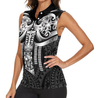Tiki Drum Hawaii Women Sleeveless Polo Shirt Hawaiian Kakau Tattoo Style