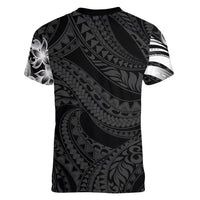 Tiki Drum Hawaii Women V-Neck T-Shirt Hawaiian Kakau Tattoo Style