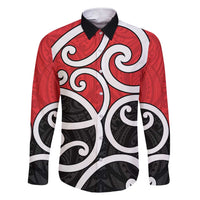 New Zealand Family Matching Short Sleeve Bodycon Dress and Hawaiian Shirt Maori Koru Tino Rangatiratanga Color LT14 Dad's Shirt - Long Sleeve Red - Polynesian Pride