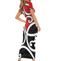 New Zealand Short Sleeve Bodycon Dress Maori Koru Tino Rangatiratanga Color LT14 - Polynesian Pride