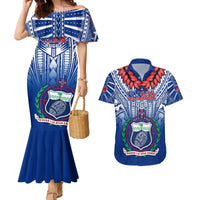 Samoa Rugby Couples Matching Mermaid Dress and Hawaiian Shirt 2023 Go Manu Samoa With Ula Fala Style LT14 Blue - Polynesian Pride