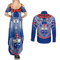 Samoa Rugby Couples Matching Summer Maxi Dress and Long Sleeve Button Shirts 2023 Go Manu Samoa With Ula Fala Style LT14 - Polynesian Pride