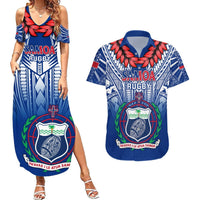 Custom Samoa Rugby Couples Matching Summer Maxi Dress and Hawaiian Shirt 2023 Go Manu Samoa With Ula Fala Style LT14 Blue - Polynesian Pride