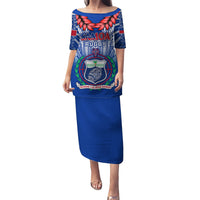 Custom Samoa Rugby Puletasi 2023 Go Manu Samoa With Ula Fala Style LT14 Long Dress Blue - Polynesian Pride