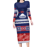 Personalised FAST Samoa Siapo Family Matching Long Sleeve Bodycon Dress and Hawaiian Shirt Teuila Flowers Samoan Pattern - Polynesian Pride