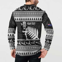 New Zealand Christmas Rugby Personalised Button Sweatshirt Meri Kirihimete All Black Maori - Polynesian Pride