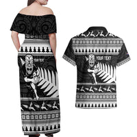 New Zealand Christmas Rugby Personalised Couples Matching Off Shoulder Maxi Dress and Hawaiian Shirt Meri Kirihimete All Black Maori LT14 - Polynesian Pride