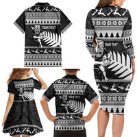 New Zealand Christmas Rugby Personalised Family Matching Long Sleeve Bodycon Dress and Hawaiian Shirt Meri Kirihimete All Black Maori LT14 - Polynesian Pride