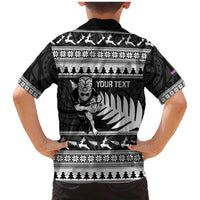 New Zealand Christmas Rugby Personalised Family Matching Mermaid Dress and Hawaiian Shirt Meri Kirihimete All Black Maori LT14 - Polynesian Pride