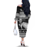 New Zealand Christmas Rugby Personalised Family Matching Off The Shoulder Long Sleeve Dress and Hawaiian Shirt Meri Kirihimete All Black Maori LT14 - Polynesian Pride