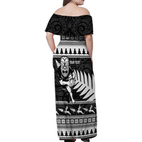 New Zealand Christmas Rugby Personalised Family Matching Off Shoulder Maxi Dress and Hawaiian Shirt Meri Kirihimete All Black Maori LT14 - Polynesian Pride