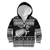 New Zealand Christmas Rugby Personalised Kid Hoodie Meri Kirihimete All Black Maori LT14 Zip Hoodie Black - Polynesian Pride